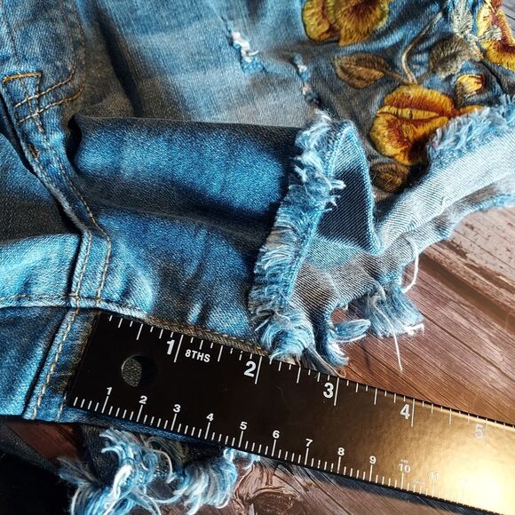 Vanilla Star Blue Jean Shorts with Yellow Embroidery - Picture 13 of 14